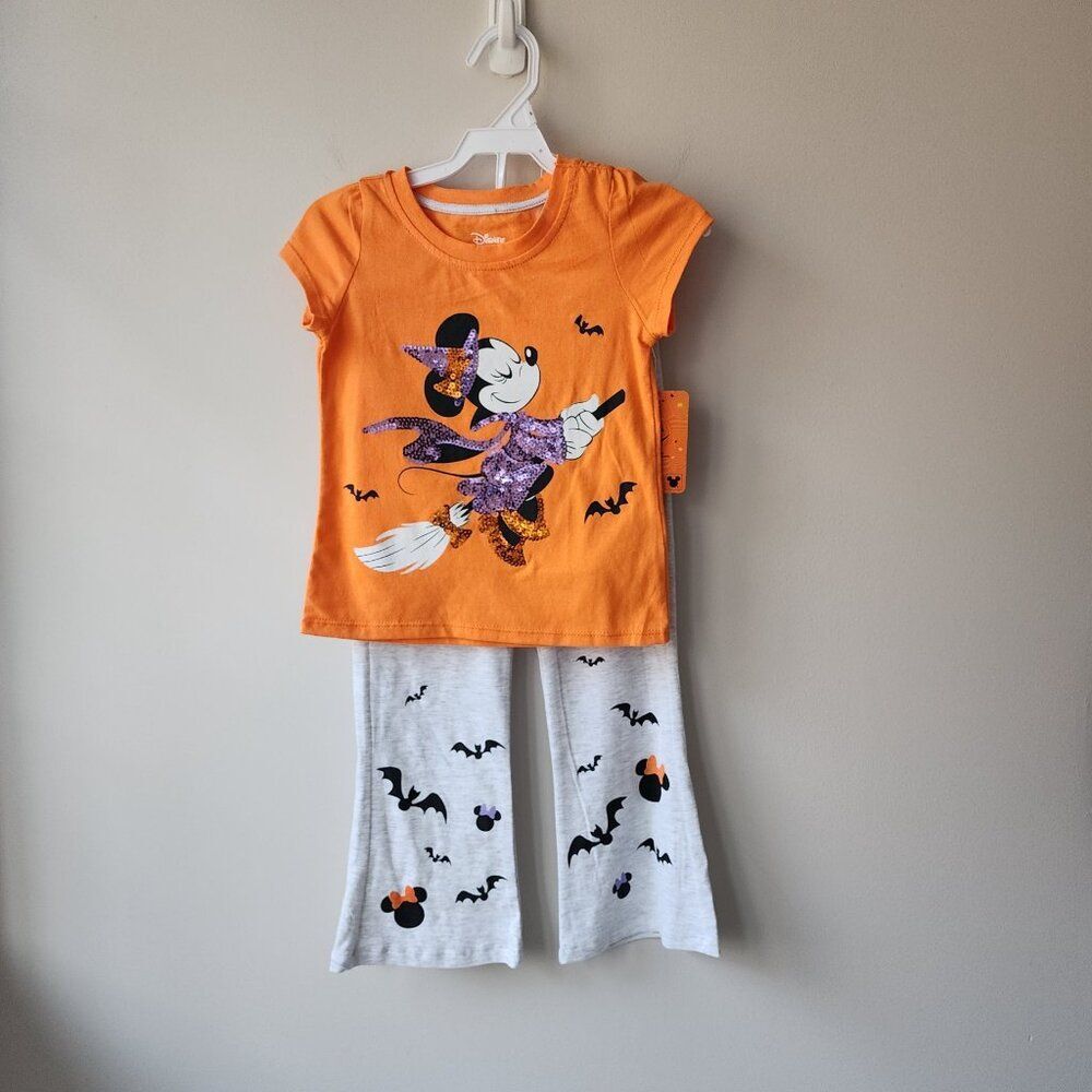 Disney Girl's Halloween T-shirt and Pants | Matching Set | Minnie Mouse Witch